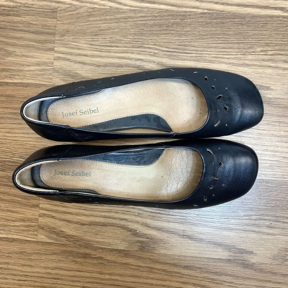 Josef Seibel Slip On Shoe‎ Black Laser Cut Leather Wedge Size 39